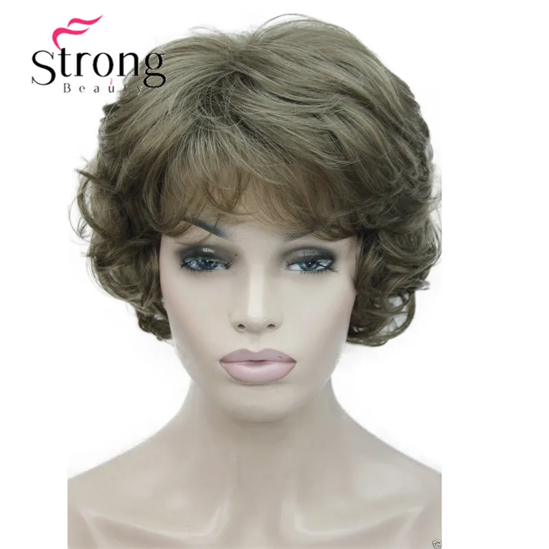 StrongBeauty короткие мягкие взъерошенные кудри парик Рыжий, темно-коричневый полный синтетические парики для женщин
