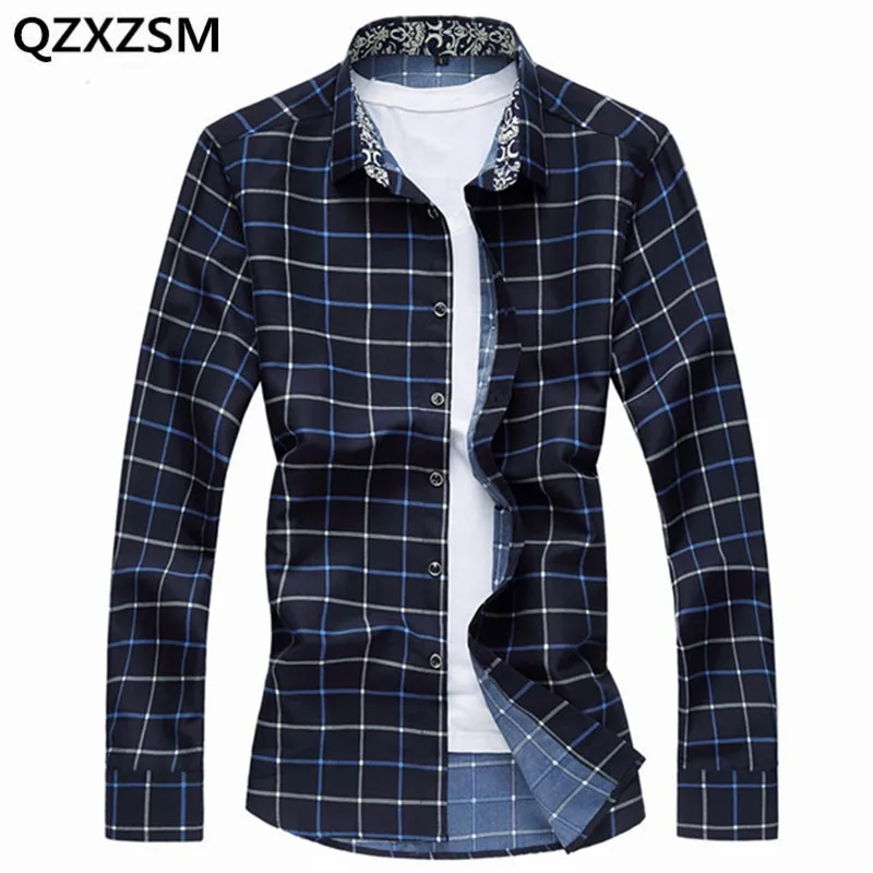 Qzxzsm осень 2017 г. и зима Для мужчин Повседневная рубашка большие размеры клетчатые