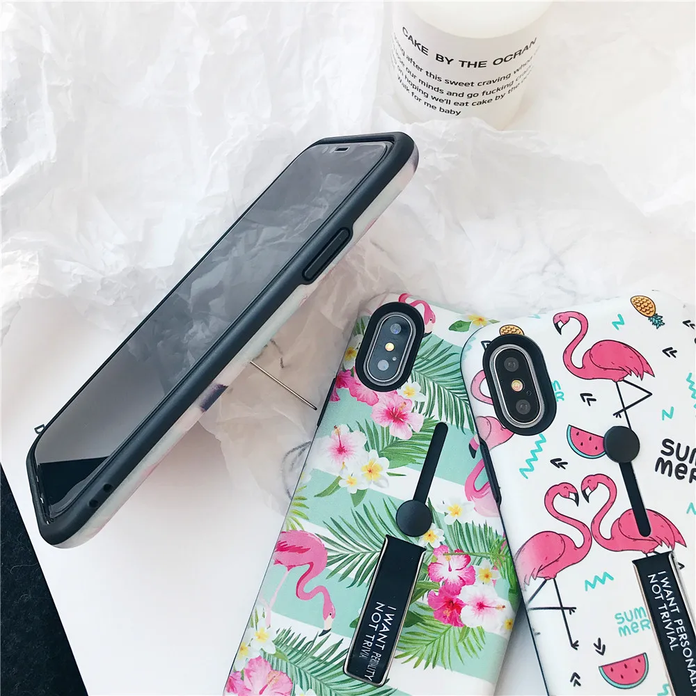 Hide Ring Stand Holder Case for Apple IPhone X XS MAX XR Fashion Flower Flamingo Silicone Phone Cases Iphone 6 6s 7 8 Plus |