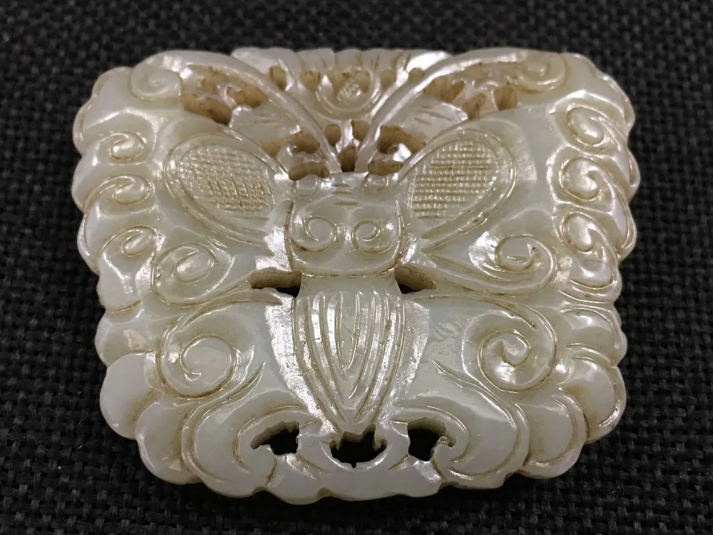 Ming and Qing antiques natural Xinjiang old Hetian jade double-sided butterfly junk ancient pendant hp10# | Украшения и