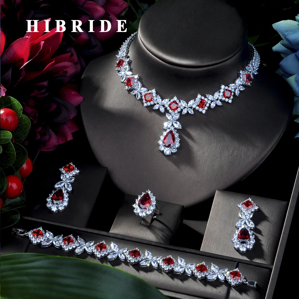 HIBRIDE Hotsale African 4pcs Bridal Jewelry Sets New Fashion Dubai Full Jewelry Set For Women Wedding Party Accessories N-314
