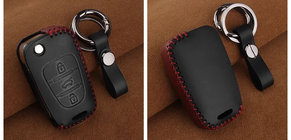 Dandkey Car Leather Key Cover Case 3 Button For Hyundai i20 i30 i35 iX20 iX35 Solaris Verna For Kia Rio K2 K5 Sportage Sorento