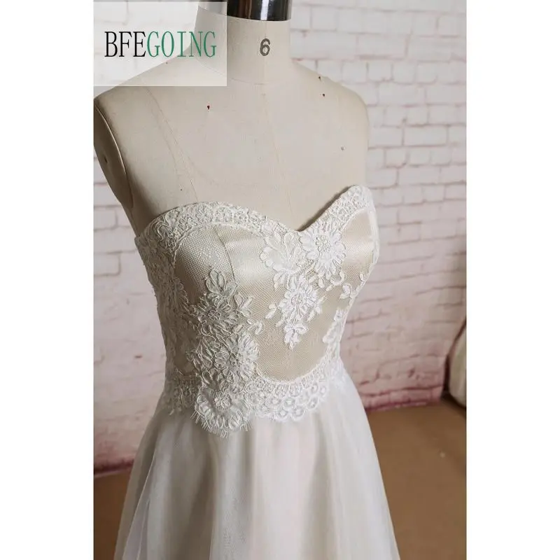 ТРАПЕЦИЕВИДНОЕ свадебное платье до пола из тюля с аппликацией со шлейфом без