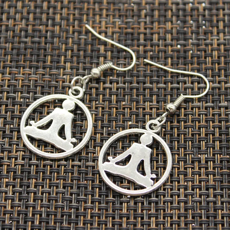 

Antique Silver Color Color Yoga Om Yoga Girl Practitioners Charm Drop Earring, Dangle Earrings For Womens