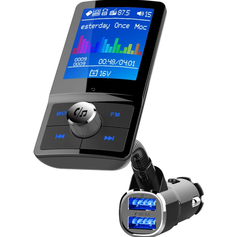 Jilang цветной экран fm-передатчик Автомобильный MP3 беспроводной Bluetooth громкая связь автомобильный комплект аудио AUX модулятор с QC3.0 двойной USB зарядкой