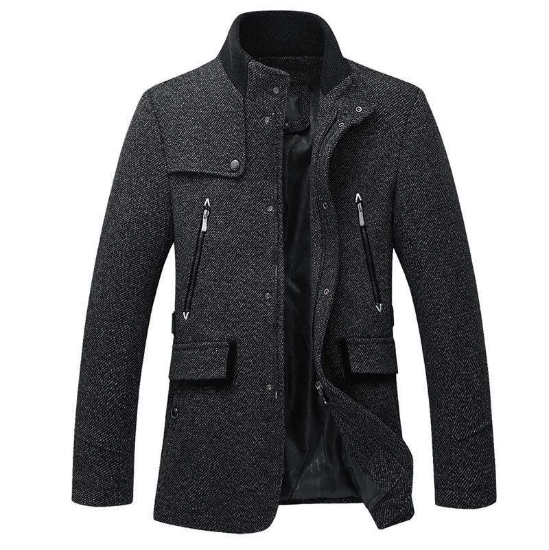 Uniqstore зима стенд воротник Шерстяные пиджаки Для мужчин куртка черный хлопок