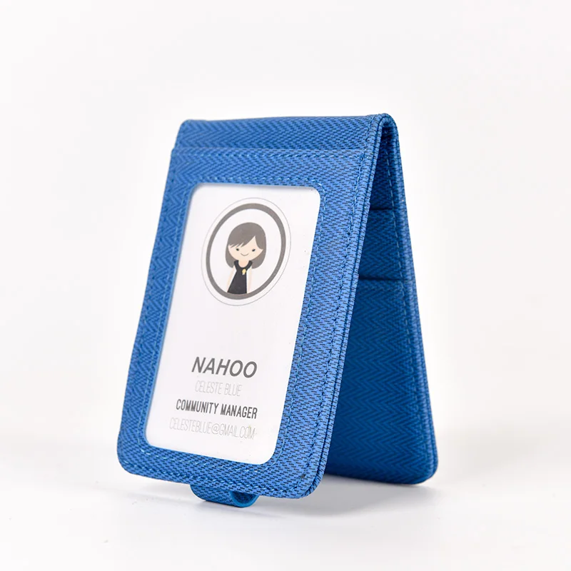 

Nahoo PU Leather ID Badge Case Clear And Color Border Lanyard Holes Bank Credit Card Holders ID Badge Holders Accessories