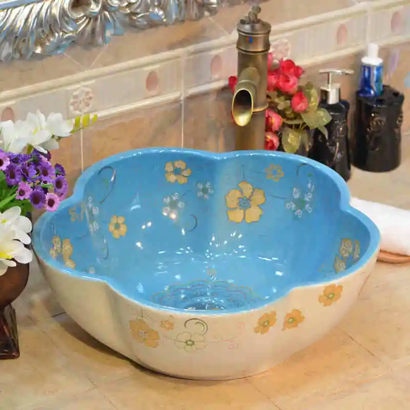 Ручная работа примитивный стиль фарфоровая столешница раковина для ванной Lavabo