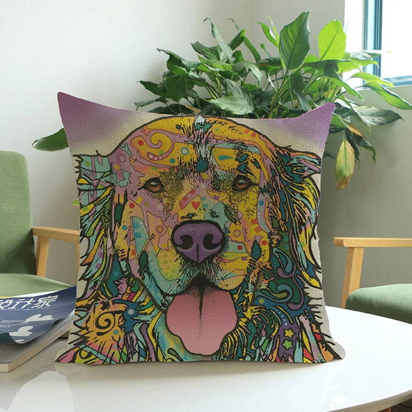 POP Art French Bulldog Puppy Cushion Cover High Quality Square Cotton Linen Animal Colorful Print Pillow Case for Sofa 45x45cm | Дом и сад