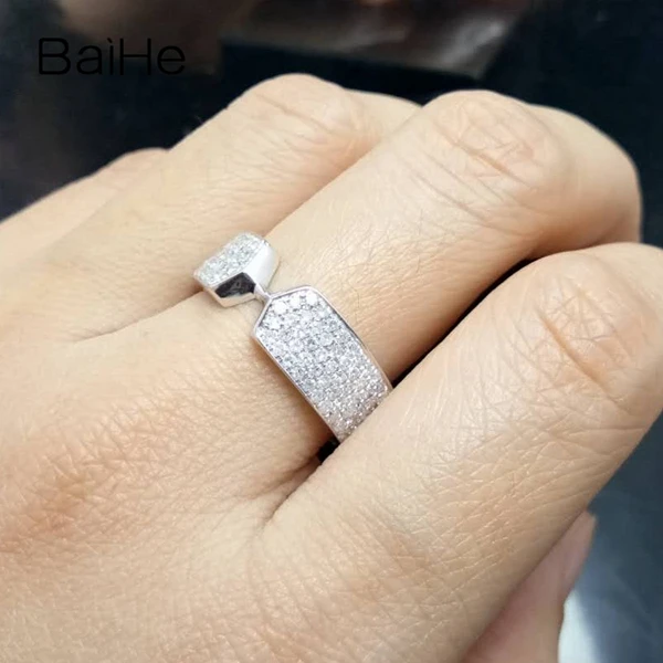 BAIHE стерлингового серебра 925 0.8CT Certified H/SI круглая огранка из натуральной Алмазы обручальные Для женщин модные ювелирные изделия кольцо