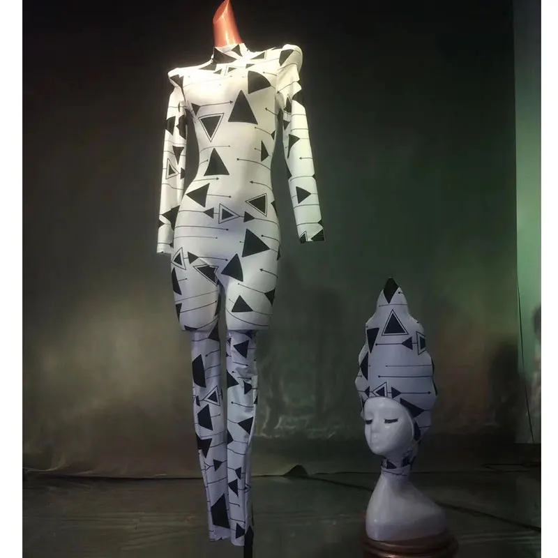 

Sexy Zebra Printed Stretch Jumpsuit festival outfit Headwear Stage Wear drag queen bodysuit stage Show Outfit Bar Nightclub