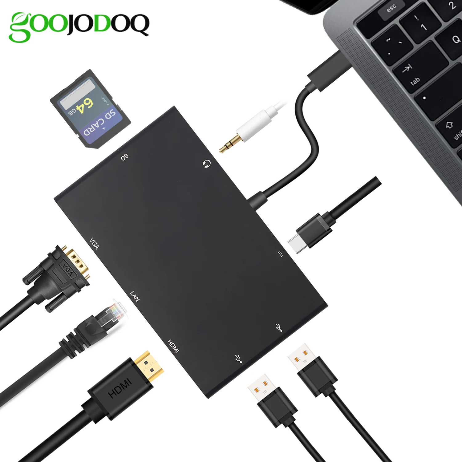 8 в 1 USB C концентратор HDMI VGA Gigabit Ethernet Rj45 адаптер SD кард ридер 3 5 мм разъем type PD для