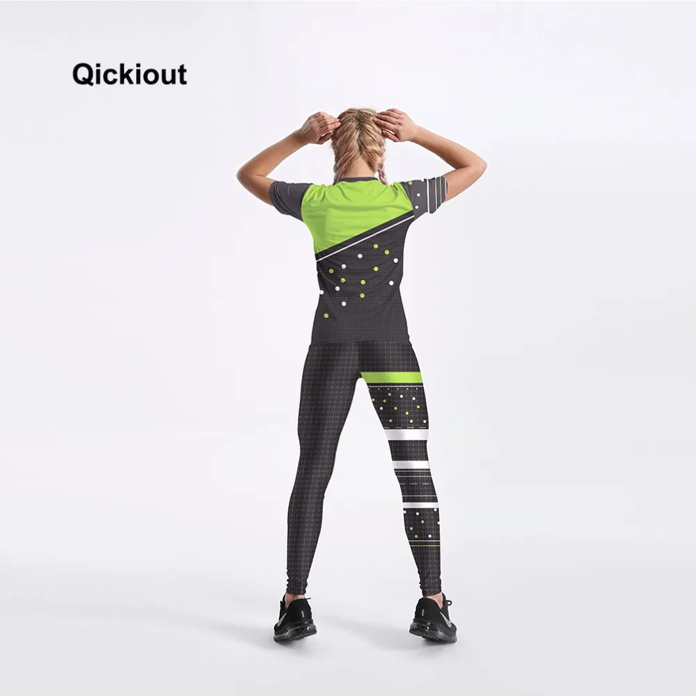 Женский летний костюм Qickitout зеленый с футболкой и леггинсами сексуальные длинные