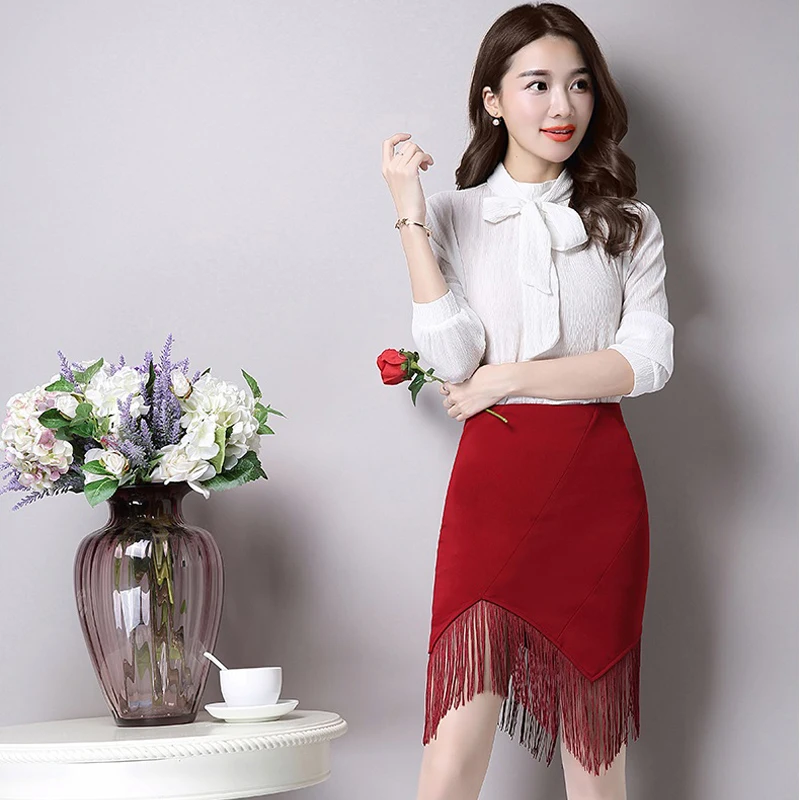 Fashion Elegant Sexy Women Skirt High Waist Elastic Slim Solid Tassel Hip Bodycon Female Summer 2019 Spring Bottoms | Женская одежда