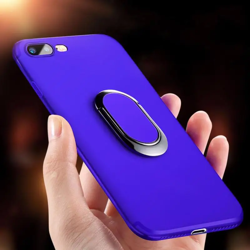 Синий Роскошный силиконовый чехол для iPhone 8 7 6 6s Plus X Xs чехол для MAX XR с магнитным металлическим кольцом держатель Стенд Мягкий ТПУ чехол для iPhone 7 8 - Цвет: Синий