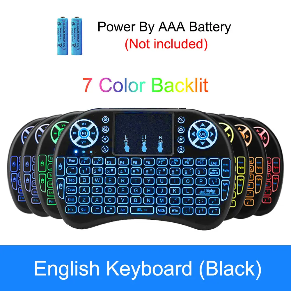 English Bcaklit AAA VONTAR i8, клавиатура с подсветкой, английская, русская, испанская, Воздушная мышь, 2,4 ГГц, беспроводная клавиатура, тачпад, ручной для ТВ-бокса H96 max PC - Цвет: English Bcaklit AAA