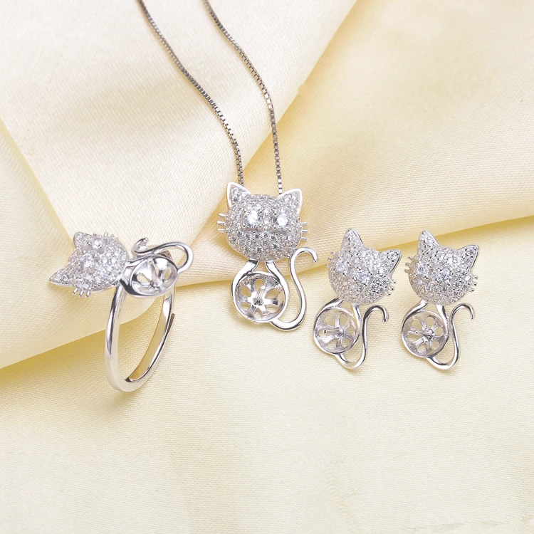 

925 Silver Fashion Pearl Pendant Ring Earrings Set Mountings Findings Beautiful Jewelry Set Parts Fittings Women's Accessories
