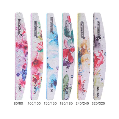 80-320(random100Pcs) 100 шт. Полировка Ногтей Файлы цветочный Рисунок детская одежда на рост 80, 100/150/180/240/320 в форме Полумесяца наждачная бумага полированные дизайн ногтей файл DIY инструмент для маникюрного салона - Цвет: 80-320(random100Pcs)
