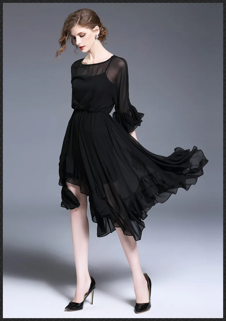 2017 весеннее шифоновое платье высокого качества из двух частей новое модное