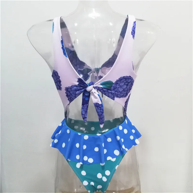 SAKKUS 2019 Ruffle One Piece Swimsuit Women Swimwear Push Up Monokini Striped Bodysuit Summer Beach Wear Bathing Suit Swim | Спорт и