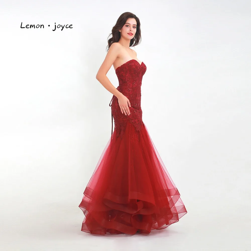 Lemon joyce винно красные вечерние платья русалки Длинные 2019 из кружева бисера