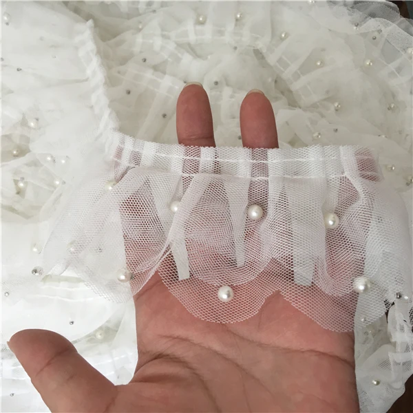 6,5 см Широкий роскошный Тюль Белый 3D кружева свадебная аппликация Блестящий бисер отделка рюшами свадебное платье Одежда Швейные гипюровые принадлежности