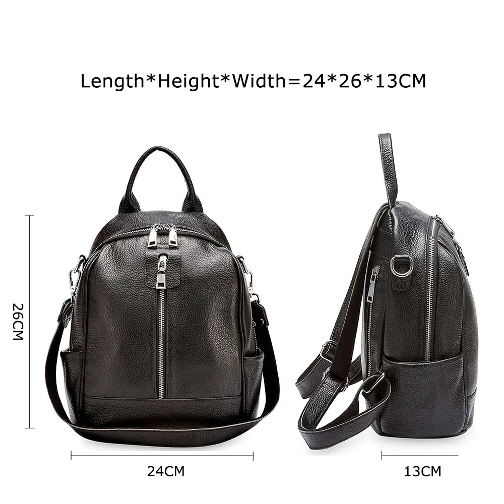 Zency Fashion Women Backpack 100% Cowhide Genuine Leather Black Travel Bags Girl's Schoolbag Notebook High Quality Knapsack |