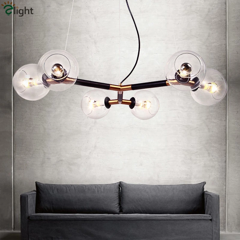 Американский Ретро Треугольный металлический 6 свет D70cm Lustre Led люстра прозрачные стеклянные оттенки кулон Хрустальная люстра лампа
