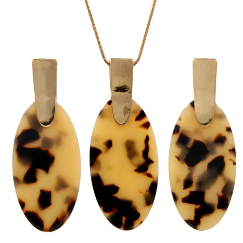 Tortoise Shell YJX длинное ожерелье с подвеской и овальные серьги-капли Ювелирные наборы Потрясающие смелые, но Нежные Горячие - Окраска металла: Tortoise Shell