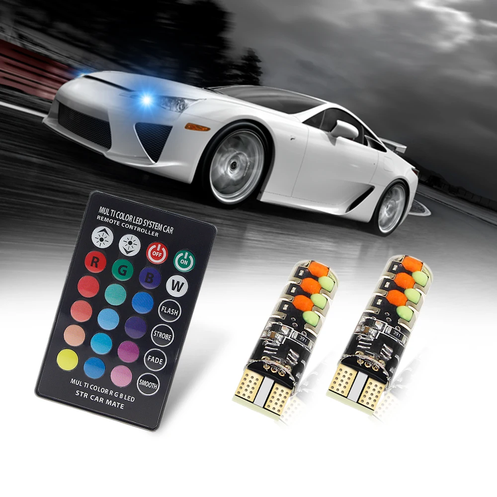 Цветная светодиодная лампа AOTOMONARCH T10 W5W 194 168 RGB с контроллером детской яркости для