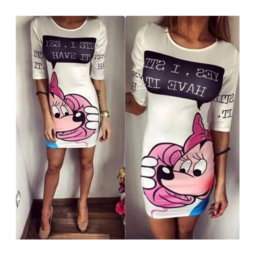 Женское летнее платье-туника с коротким рукавом и принтом Микки | Женская одежда