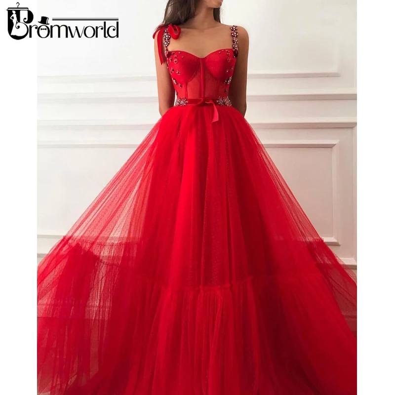 Красные мусульманские Вечерние платья 2021 А силуэта с бусинами на бретелях