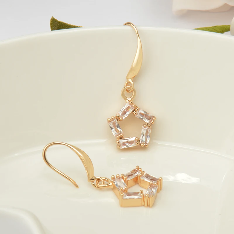 Женские серьги подвески из розового золота с кристаллами|womens dangle earrings|dangle