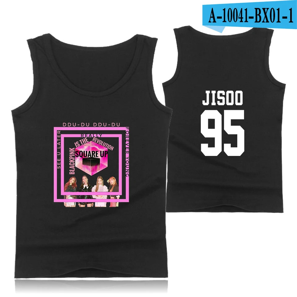 black Корейский Черный Розовый член Jisoo поп печати домашняя одежда модный топ на бретелях Женская мода Повседневная без рукавов жилет одежда - Цвет: black