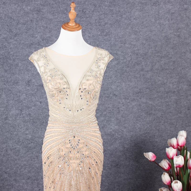 JANCEMBER Роскошные vestido de festa longo Бисероплетение Кристалл узор без рукавов Иллюзия