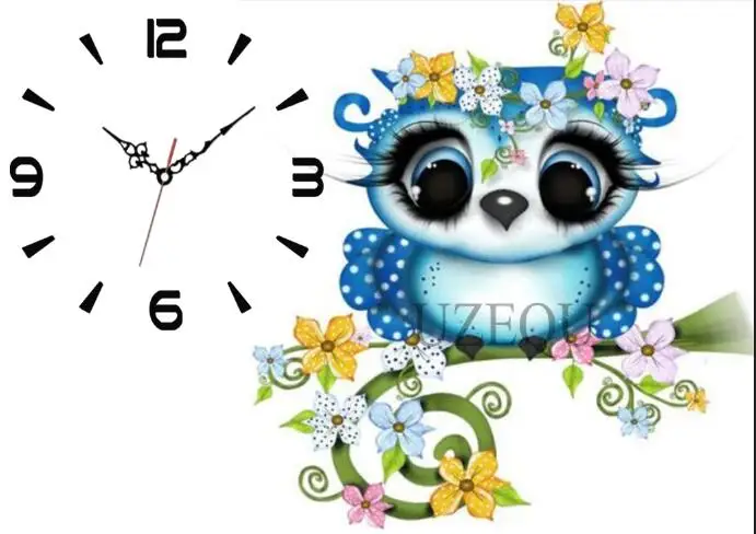 Clock painting 17 5D DIY Алмазная картина мультфильм Животные Кошки полная круглая/квадратная Алмазная вышивка настенные часы сова, крест Рукоделие украшение - Цвет: Clock painting 17