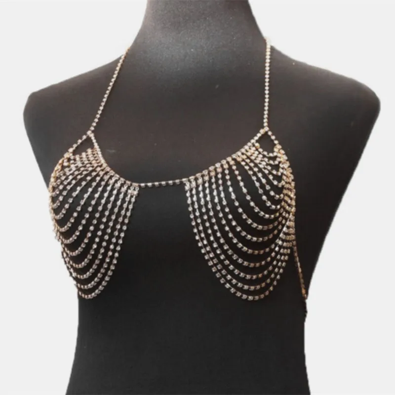 2019 New Women Body Chain Harness Belly Waist rhinestone Bra Chest Bikini Beach Jewelry Summer | Украшения и аксессуары