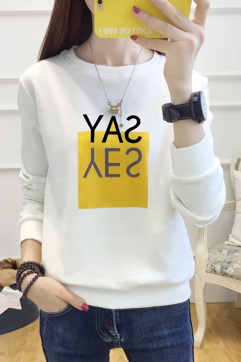 Толстовка Женская Осень 2018 Повседневное свободные мультфильма письмо печати