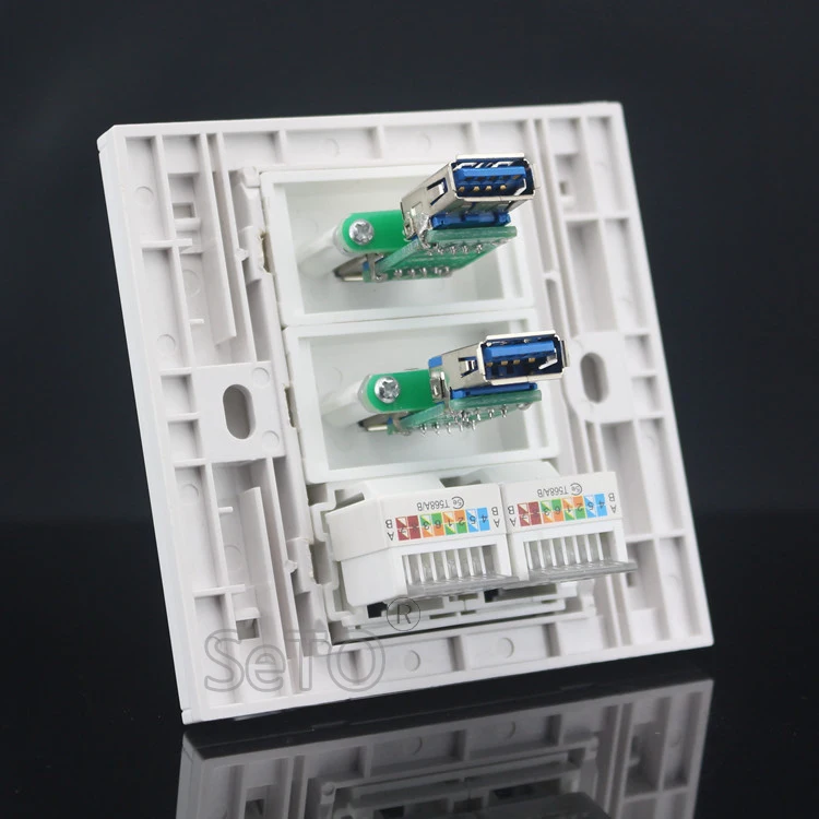 SeTo 86 Тип Двойная сеть RJ45 Cat5e + двойной 3 0 USB Ассорти панель настенная пластина