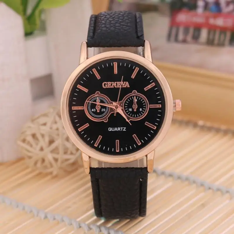 Старинных женщин часы большой набор пу кожаный ремешок 2 глаза кварцевые часы|watch