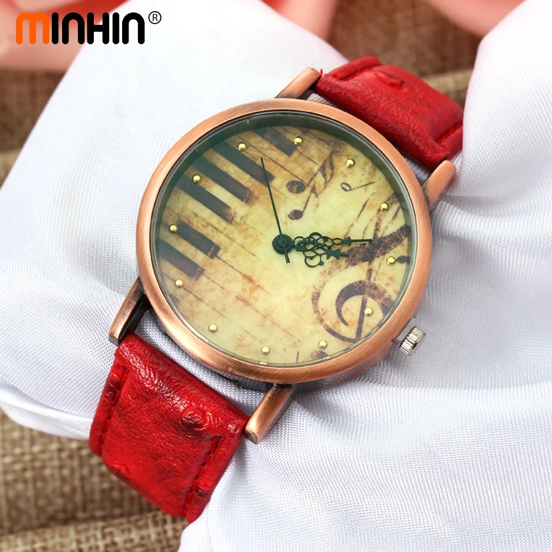 Часы браслет MINHIN в стиле ретро пианино дизайн виде музыкальной ноты кварцевые
