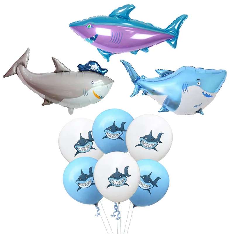 Shark Foil Balloons Latex Shark ballon Birthday party decorations kids Inflatable Toys Baby Shower Boys Fish Globos Shark Balls