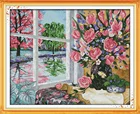 Набор для вышивки крестиком DMC, Набор для вышивки, цветочный узор с цветами розы на окно, домашний Настенный декор