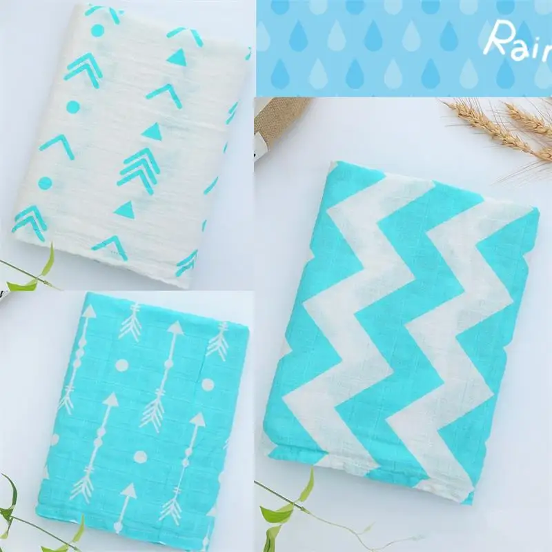 3pcs blue 110X105cm 3-4 шт./лот, 2 слоя, серая стрела, муслин, хлопок, много использования, пеленание, детское муслиновое одеяло, банное полотенце, Пеленальное Одеяло для новорожденных - Цвет: 3pcs blue 110X105cm