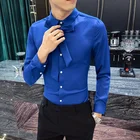 Рубашка мужская с длинным рукавом, повседневная приталенная, смокинг, с галстуком, простая уличная одежда, лето 2021