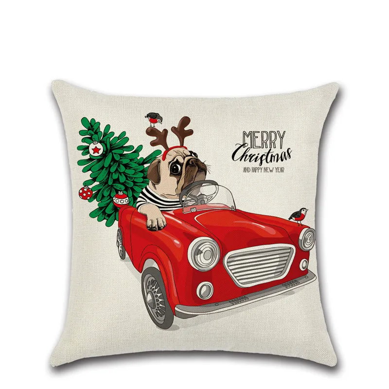 Merry Christmas Red Car with dog Santa Claus Tree Cushion Cover Decoration for Home kids bedroom friend gift sofa Pillow case | Дом и сад