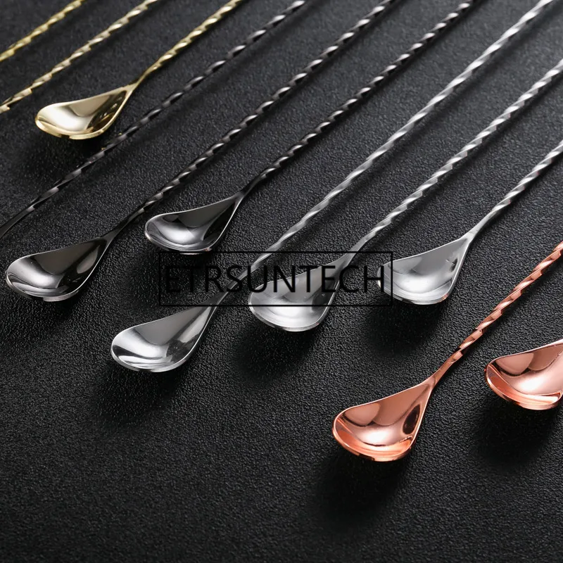 安い 30 センチ 40 センチ 50 センチステンレス鋼混合カクテルスプーンスパイラルパターンバー Teadrop スプーン攪拌スプーンバーツールバーテンダーツール