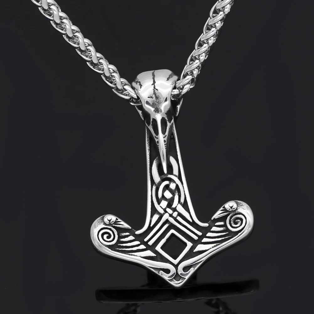 Скандинавский Викинг из нержавеющей стали Ворон череп Тор молоток Mjolnir кулон