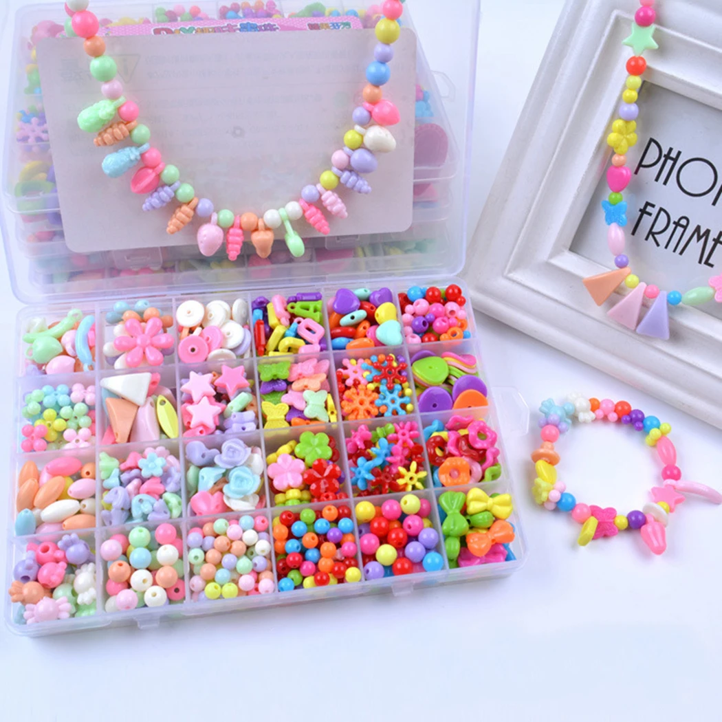 Children DIY Bead Set Assorted Acrylic Kit Jewelry Necklace Bracelet Craft Beads Making | Украшения и аксессуары