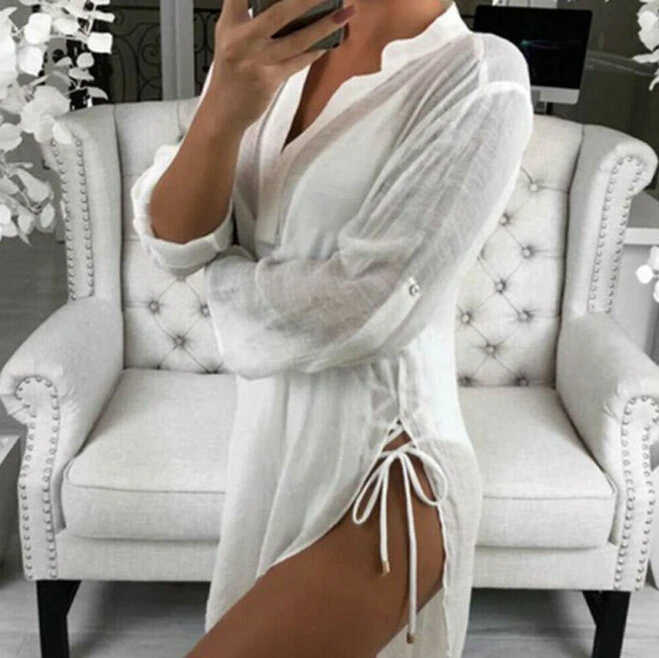 Блузка Женская Длинная с рукавом до локтя повседневный мешковатый топ